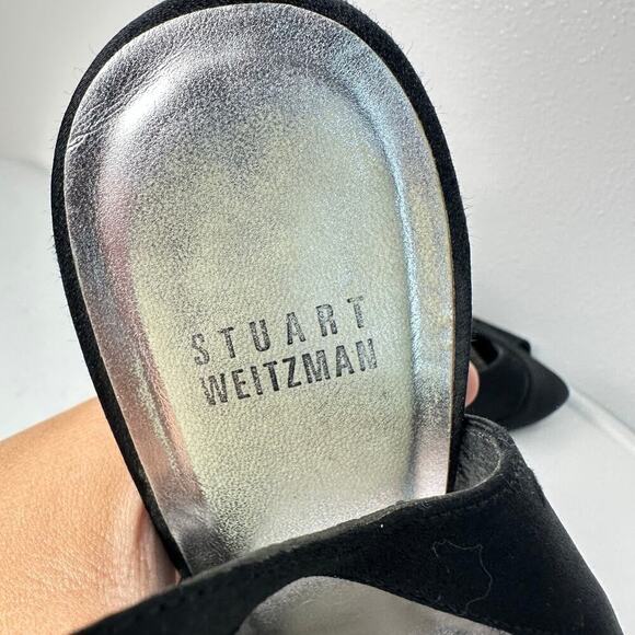 Stuart Weitzman Heels Slingback Satin Open Toe Pumps Stiletto Shoes Black 9 - Picture 11 of 13